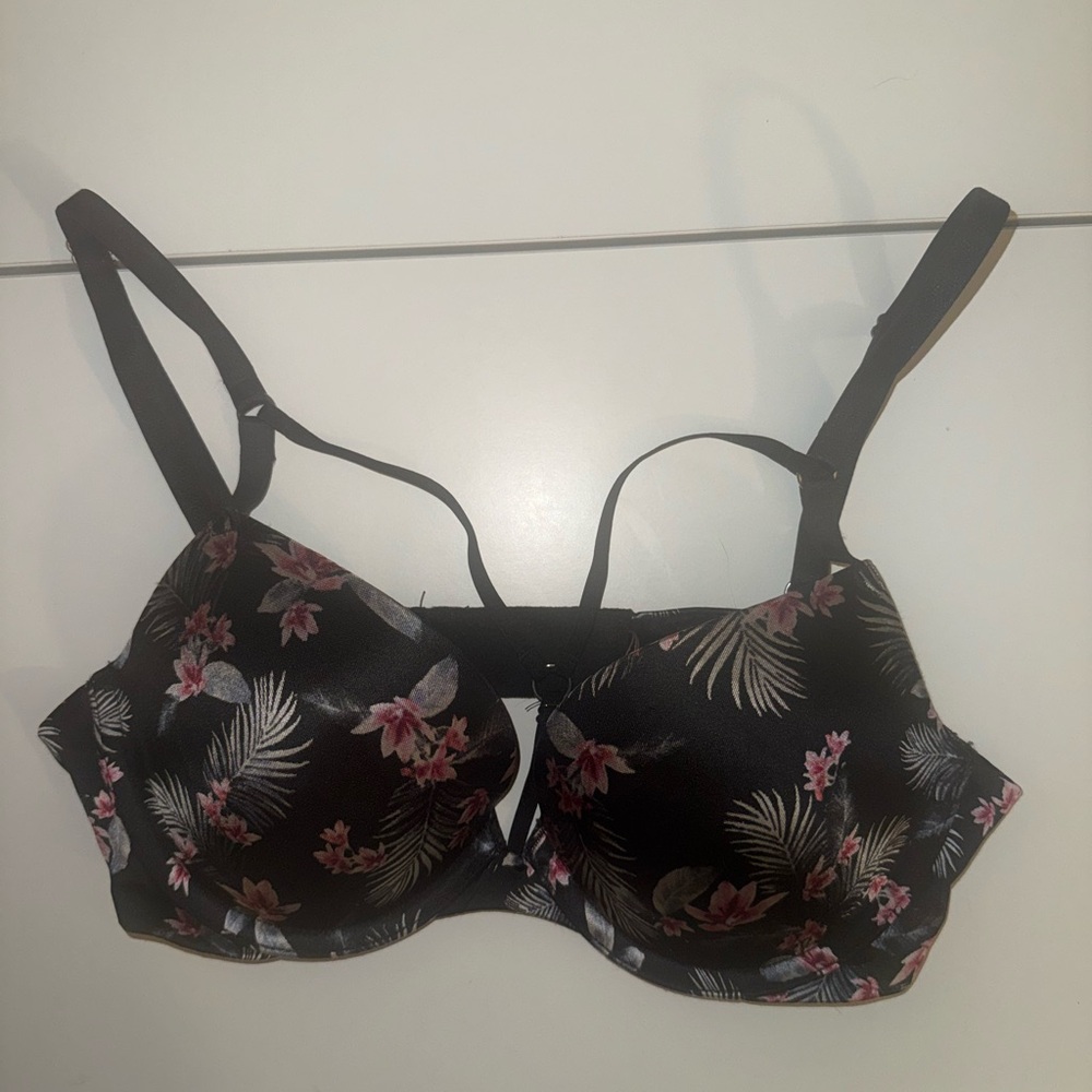 Victoria's Secret Black Bra with Pink Floral Accents